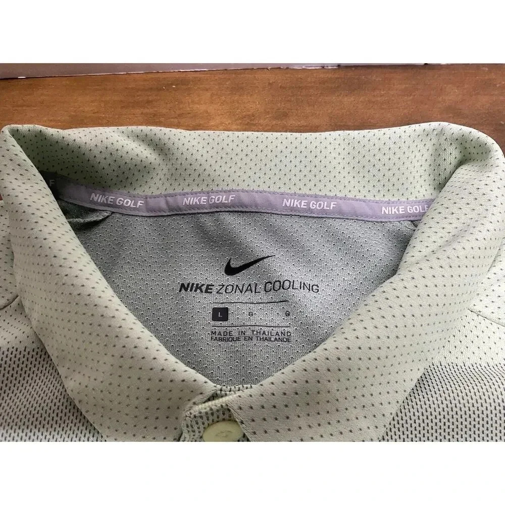 Nike Golf Zonal Cooling Men's Large Green Striped Short Sleeve Golf Polo Shirt - Picture 7 of 12